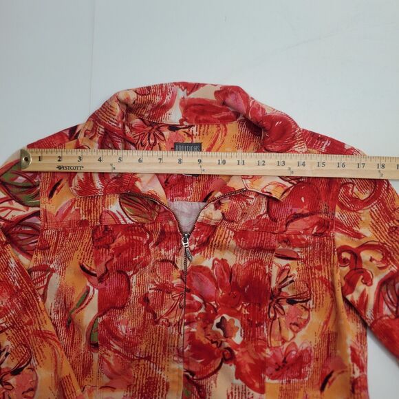Chicos Additions Floral Red Orange Yellow Beige Zippered Jacket Womens Sz 1 - Picture 15 of 16